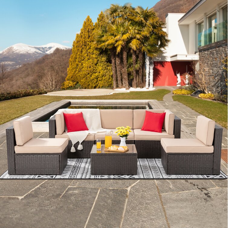 Rona Wicker/Rattan 6 - Person Seating Group with Cushions | Wayfair.ca